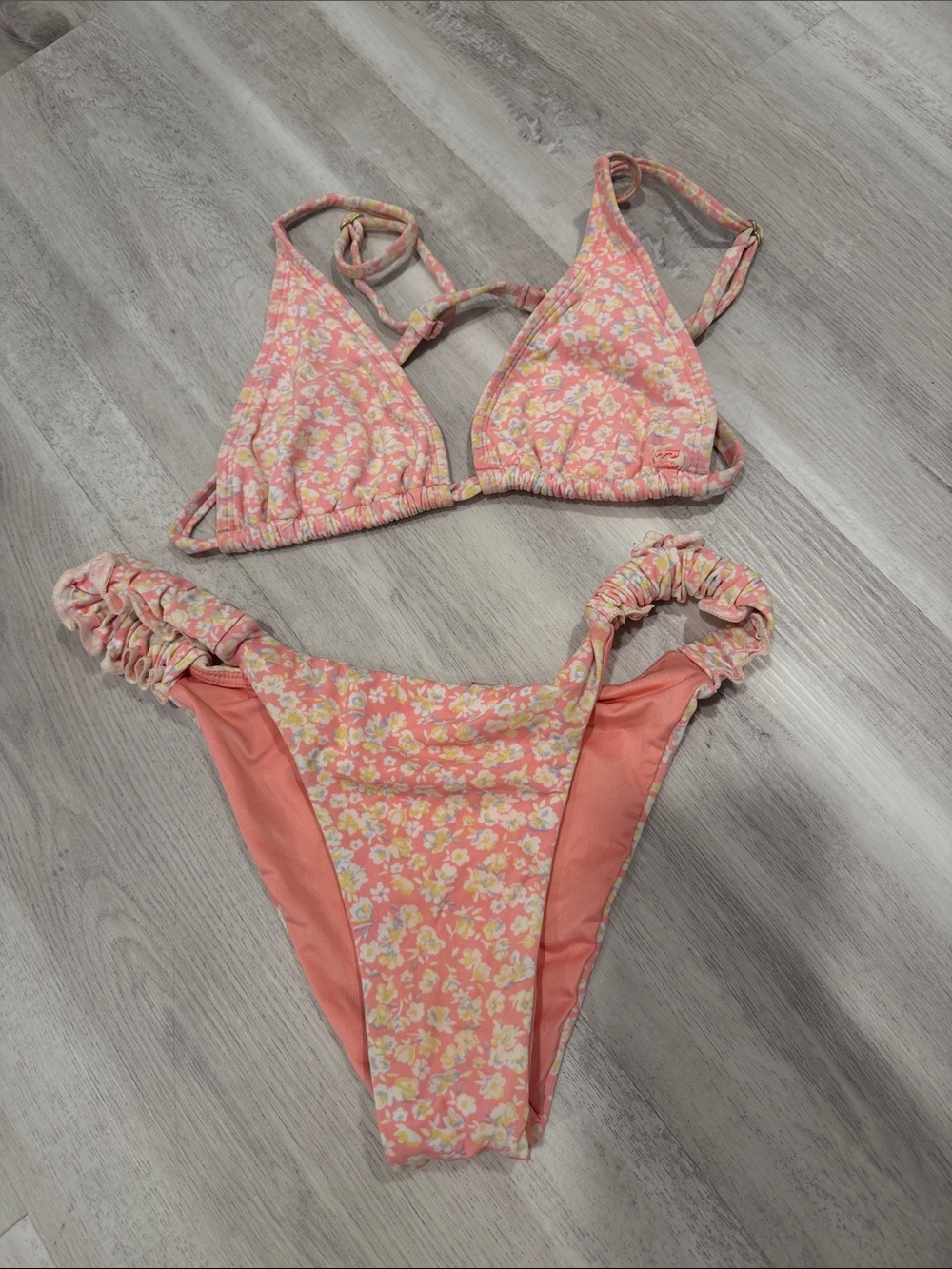 Billabong Pink Floral Ruched Two-Piece Bikini - medium